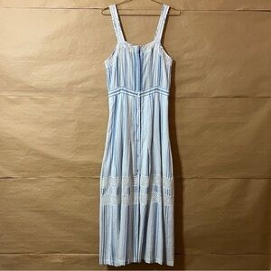 LoveShackFancy | Eve Striped Midi Dress Button Front Lace Pleated Dress Size S